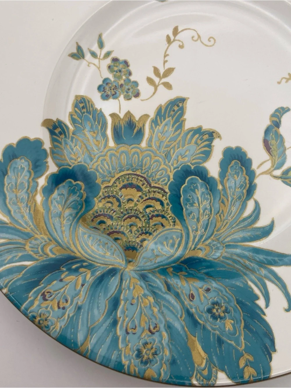 Eliza Teal Salad Plate 8.75” Peacock Floral Porcelain NWOT Boho Teal